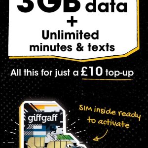 SIM GiffGaff cu 3 GB+Minute+SMS Nelimitat ptr £10 cu numar Anglia