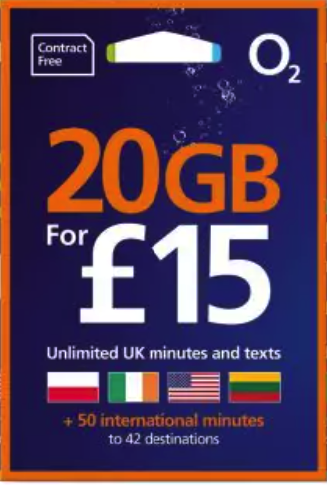 SIM O2 PayAsYouGo 20GB cu £15 cu Numar Anglia