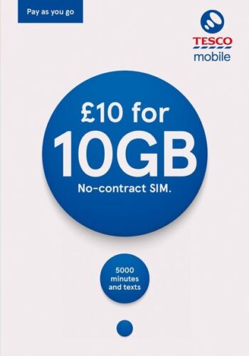 SIM Tesco PAYG Mobile de 8 GB cu £10 cu Numar Anglia