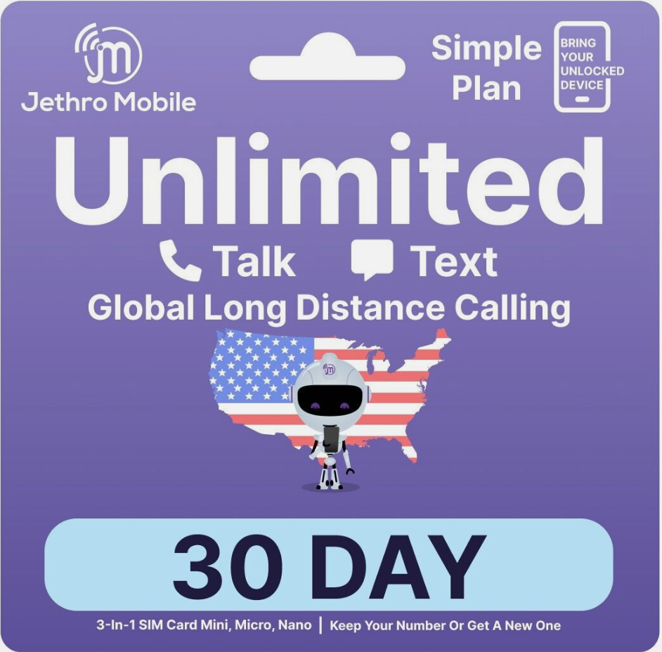 Cartelă SIM Jethro Mobile cu Număr de America / SUA