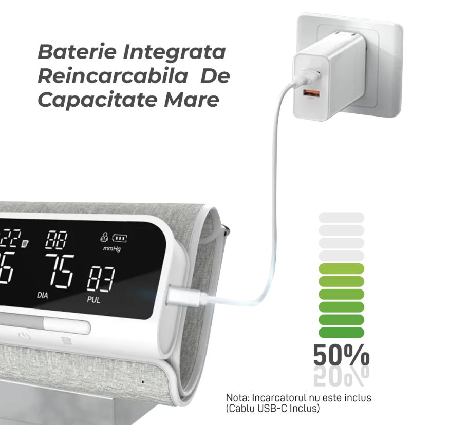 Tensiometru de Brat, Baterie Reincarcabila - imagine 4