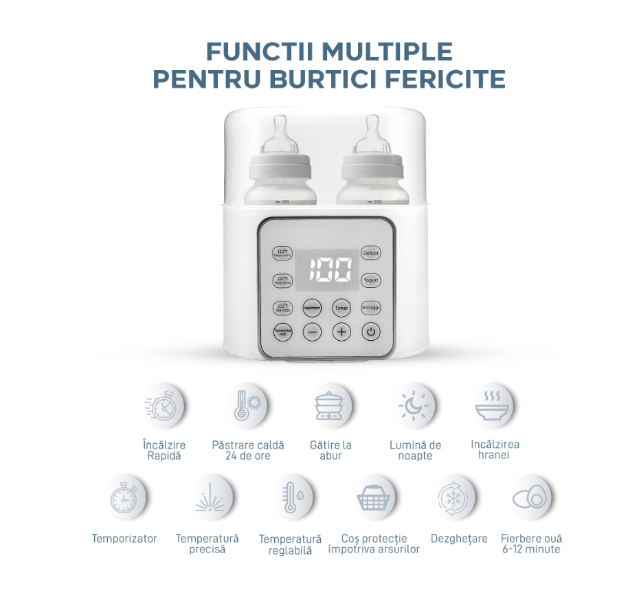 Incalzitor Biberoane, Sterilizator Multifunctional 12 in 1, Incalzire Rapida 2 Biberoane, Dezghetare, Temperatura constanta 24H - imagine 4