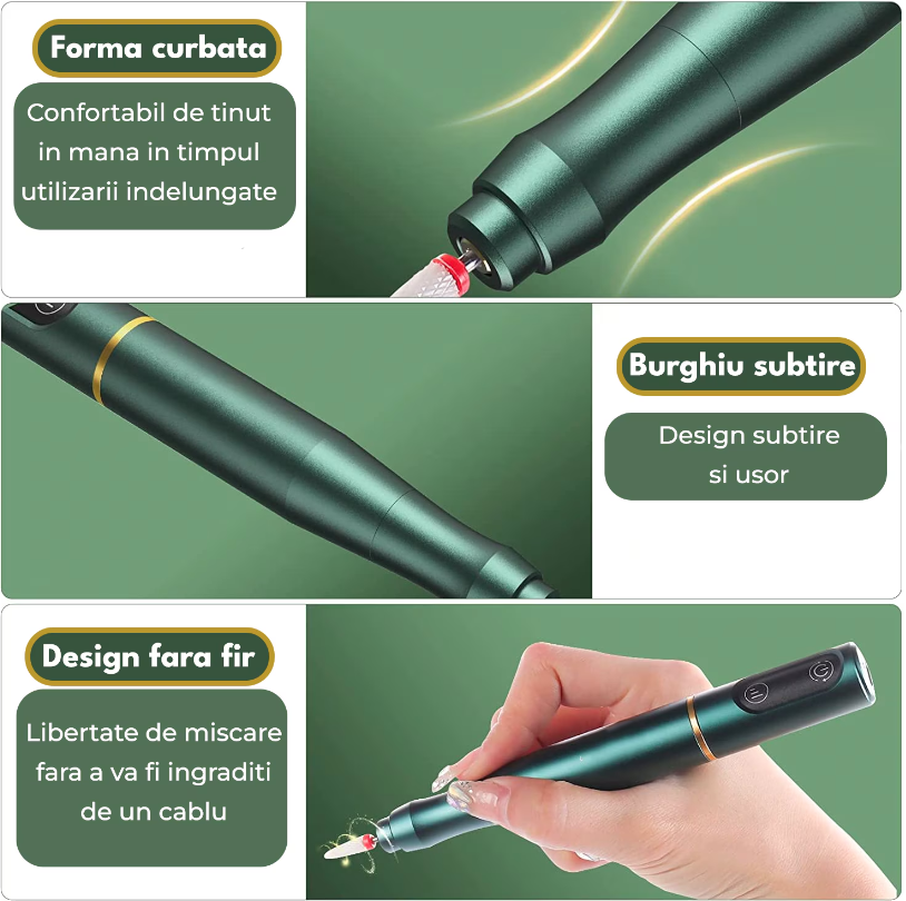 Freza Unghii Profesionala Electrica wireless 20.000 RPM - imagine 12