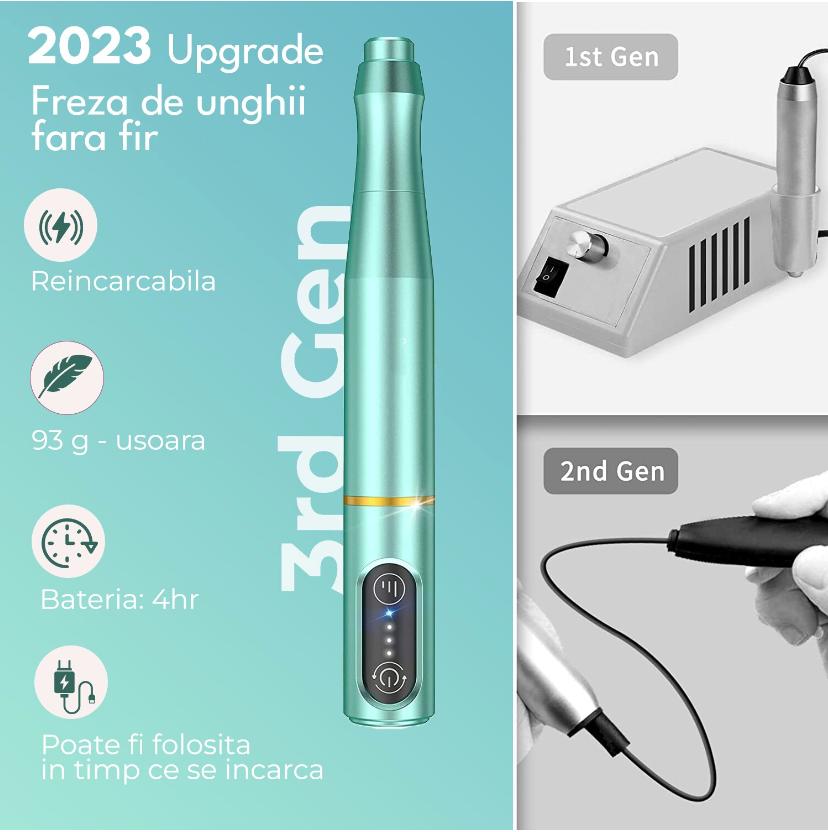 Freza unghii electrica wireless, 20.000 RPM - imagine 8