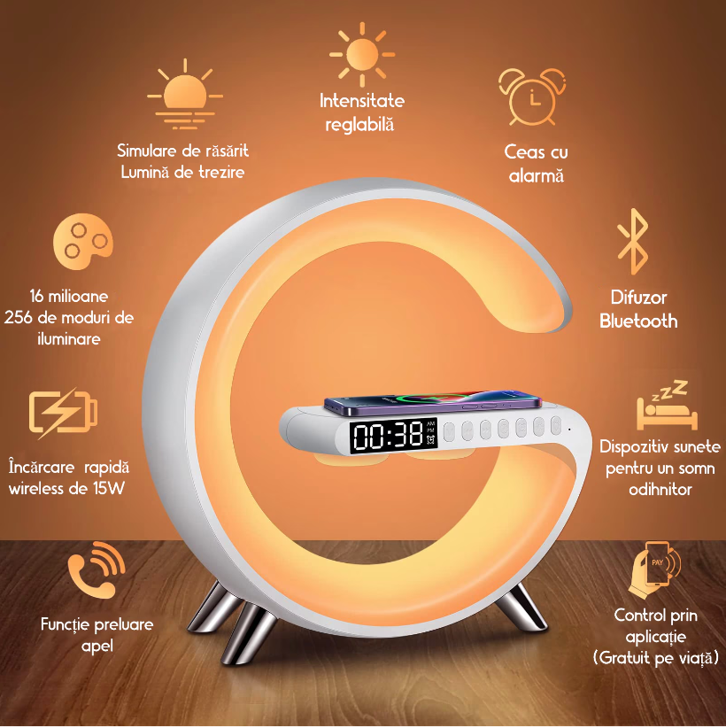 Lampa Smart LED RGB si Incarcator Wireless 15W - imagine 9