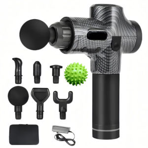 Aparat Masaj Profesional, Tip Pistol, Fibra Carbon, 2500mAh, 24V, 6 capete