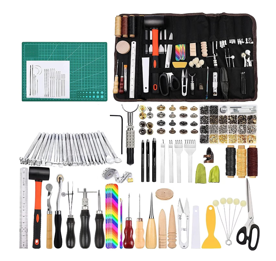 Set unelte prelucrare piele, 328 piese, cu scule modelaj etc